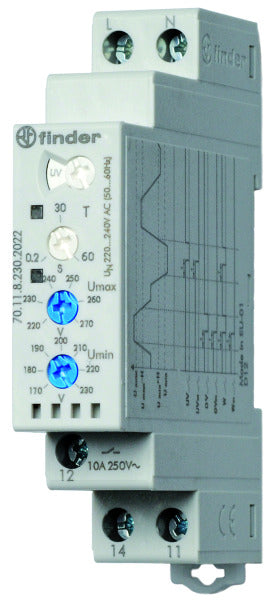 Mains monitoring, 1-phase 220-240VAC, 1 NO 10A, adjustable thresholds – 70.11.8.230.2022