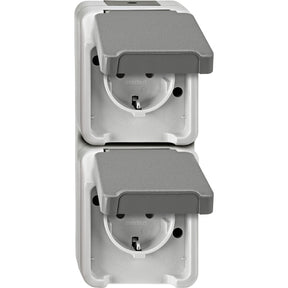 MERTEN SCHUKO-Doppel-Steckdose, senkrecht angeo rdnet, lichtgrau, AQUASTAR  – MEG2329-8029