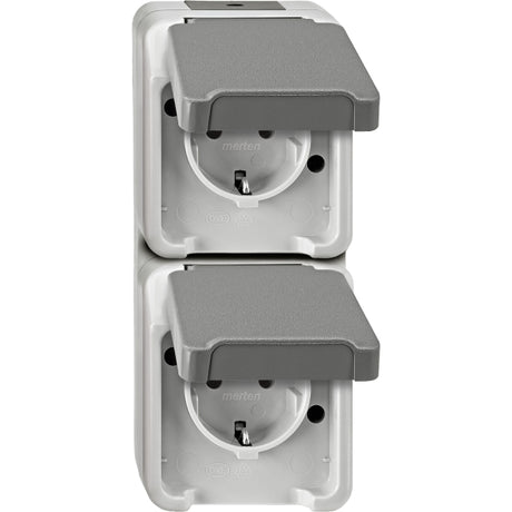 MERTEN SCHUKO-Doppel-Steckdose, senkrecht angeo rdnet, lichtgrau, AQUASTAR  – MEG2329-8029