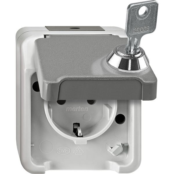 SCHUKO-Steckdose, abschl. m. gleichen Schl./Schloss-Nr. 200, lichtgrau, AQUASTAR – MEG2423-8029