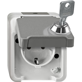 SCHUKO-Steckdose, abschl. m. gleichen Schl./Schloss-Nr. 200, lichtgrau, AQUASTAR – MEG2423-8029