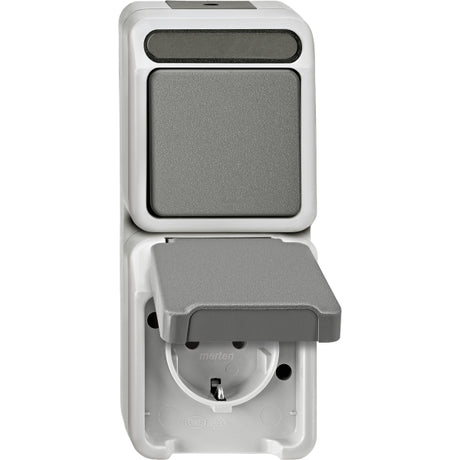 MERTEN Kombination SCHUKO-Steckdose/ Wechselsch alter, lichtgrau, AQUASTAR  – MEG3495-8029