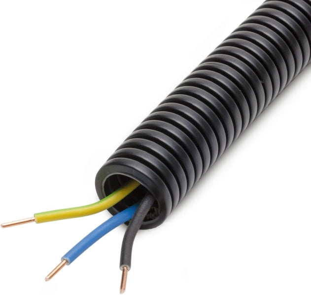 HFT Armored Flexible Conduit, Ø20mm, flexible, pre-wired, halogen-free, H07Z1-U 3x1.5mm² blue, yellow/green – 100317