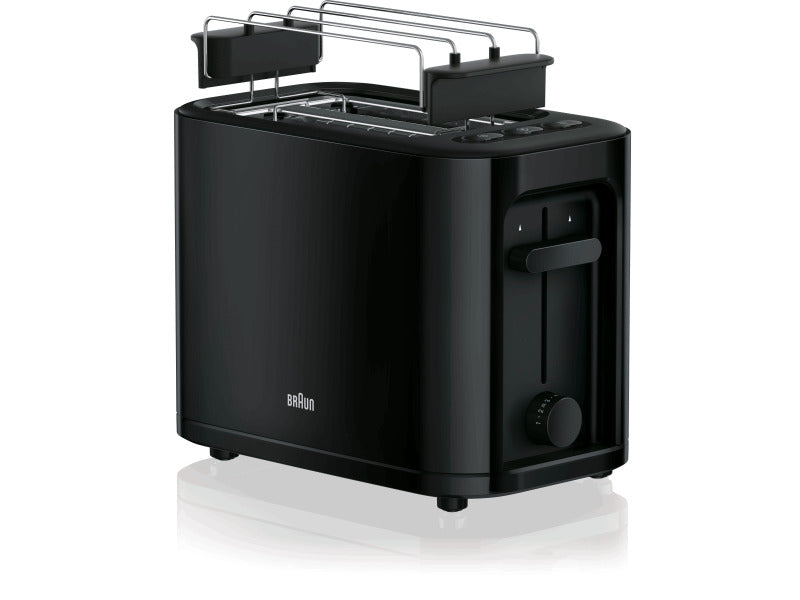 Toaster, 1000W, 2-slice, stepless browning, defrost, warming rack, black – 0X23010009