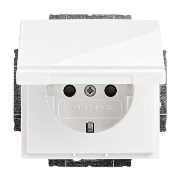 SCHUKO socket outlet insert Safety+ with hinged lid studio white - Platform 63 – 2CKA002018A1520