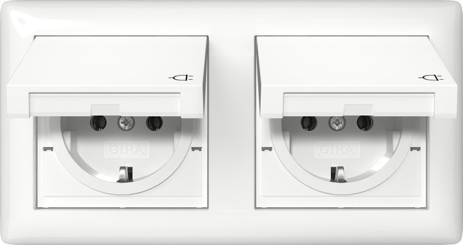 SCHUKO-Steckd. KD + Set IP44 + Rahmen 2f Standard 55 Reinweiß – 415803