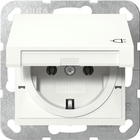 GIRA SCHUKO Steckdose Klappdeckel System 55 reinweiß matt  – 445427
