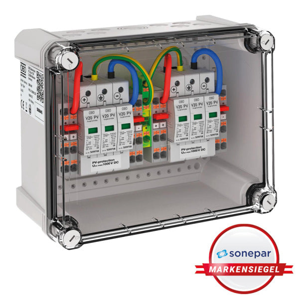 OBO Generatoranschlusskasten 2x2 PV-String a uf 2 WR-MPP 1000V DC lichtgrau RAL 7035  – 5088445
