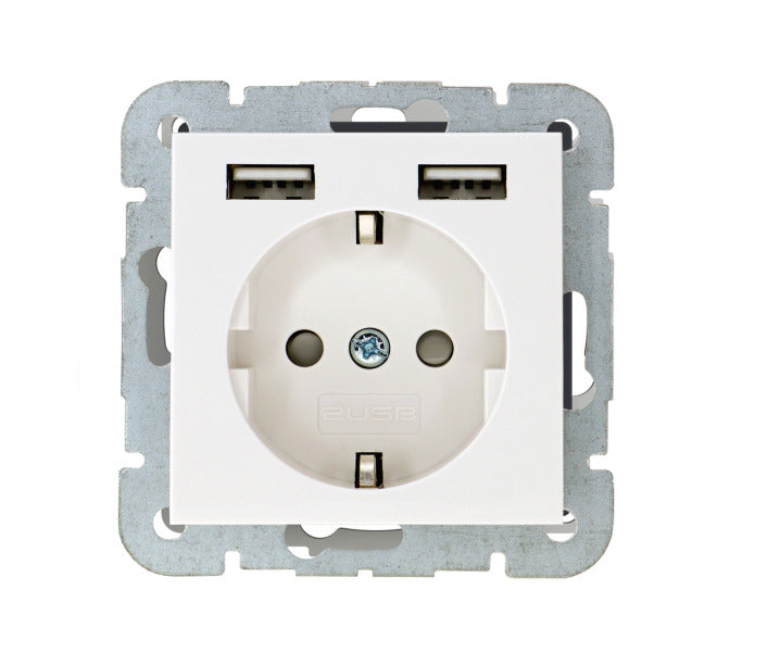 2USB grounded outlet inCharge Pro 55, 2.4 A, 12W, pure white glossy – 106202