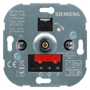 Rotary dimmer with 2-way switch for incandescent/halogen lamps, magnetic transformer 20-500W – 5TC8275