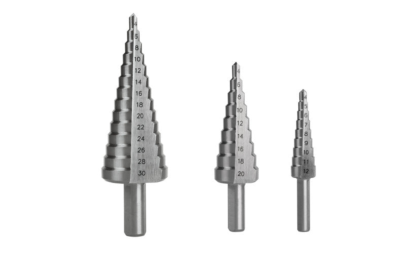 Stufenbohrersatz, 3-teilig, 4–12 mm, 4–20 mm, 4–30 mm, Schnellarbeitsstahl 6542 – 0043240001