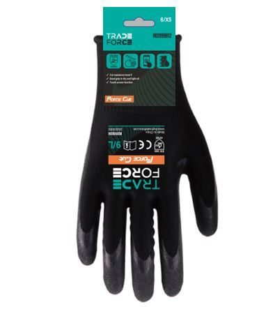 Force Cut 15G Black Cut-Resistant HPPE Shell Black Nitrile Foam Gloves Touchscreen M – 0020990114