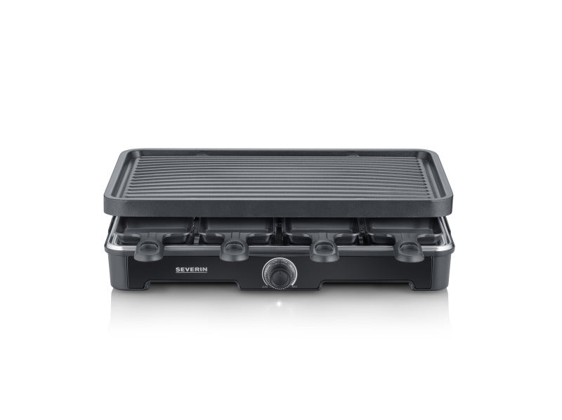 Raclette 1400W 8Pfännchen antihaft Grillpl. Geriffelt Thermostat sw