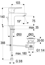 Alva Bela 1.0 Waschtischarmatur mit Ablaufgarnitur, Chrom - AQARBEWT.1