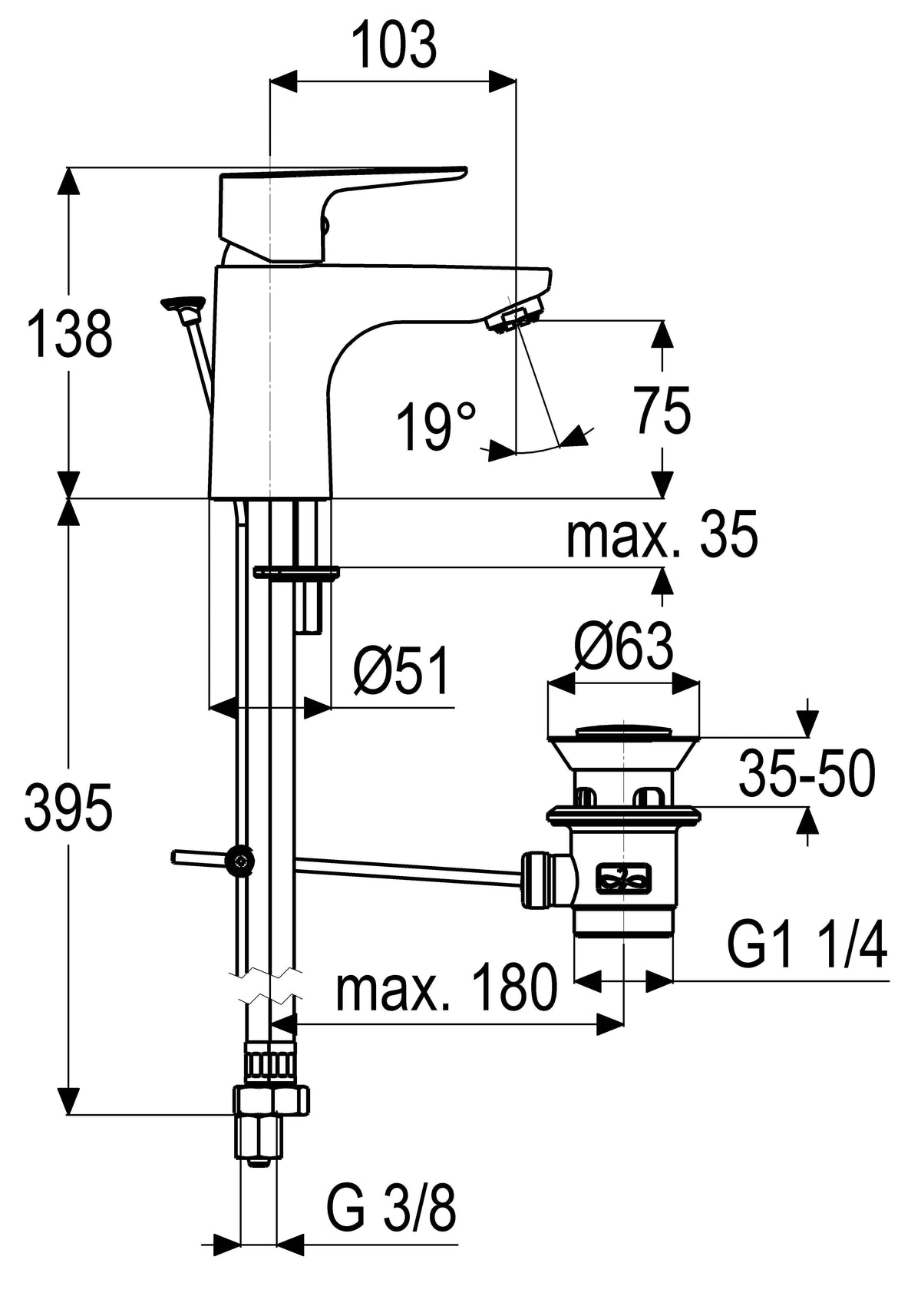 Alva Bela 1.0 Waschtischarmatur Niederdruck, mit Ablaufgarnitur, Chrom - AQARBEWTND.1