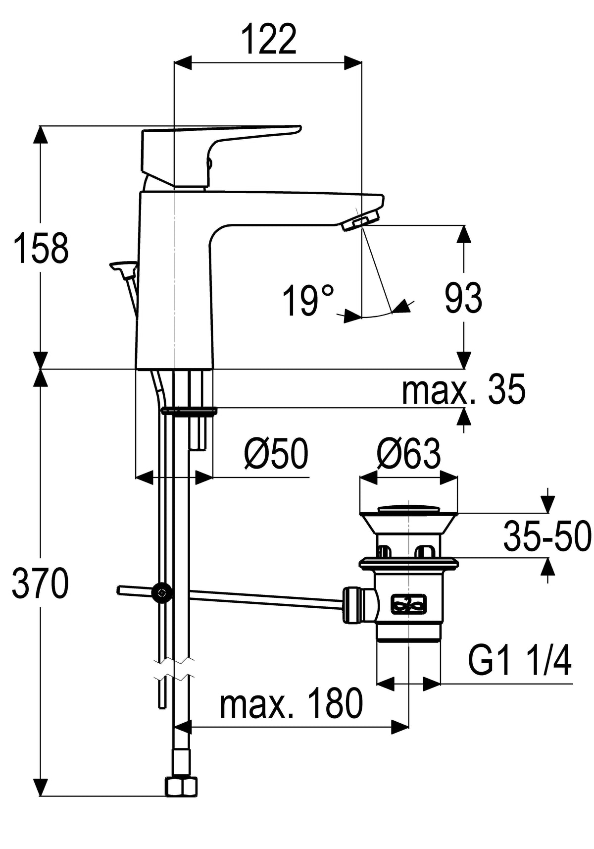 Alva Bela 1.0 Waschtischarmatur XL mit Ablaufgarnitur, Höhe 15,8 cm, Chrom - AQARBEWTXL1.1