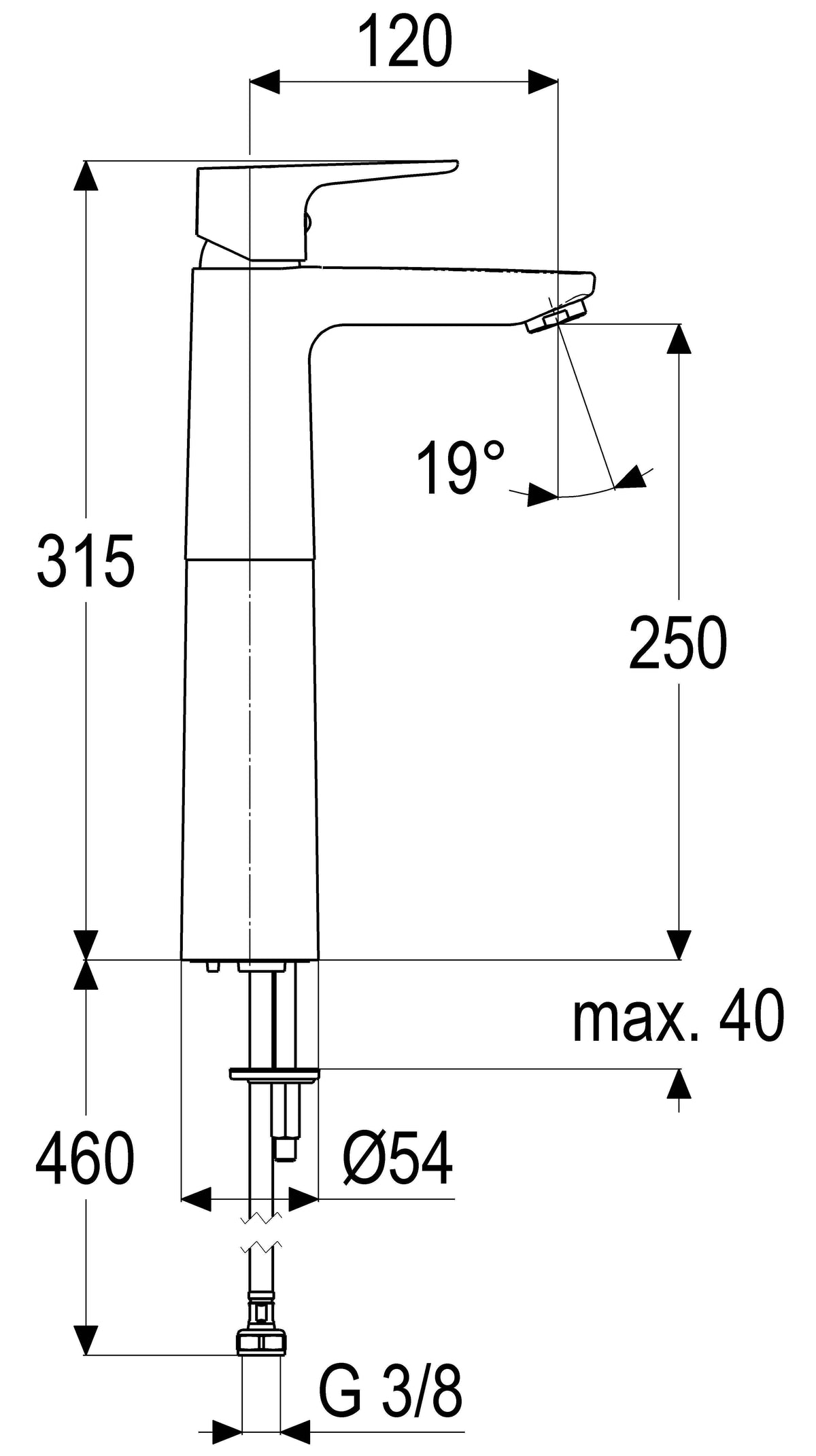 Alva Bela 1.0 Waschtischarmatur XL mit Druckkn.-Garn., Höhe 31,5 cm, Chrom - AQARBEWTXL2.1