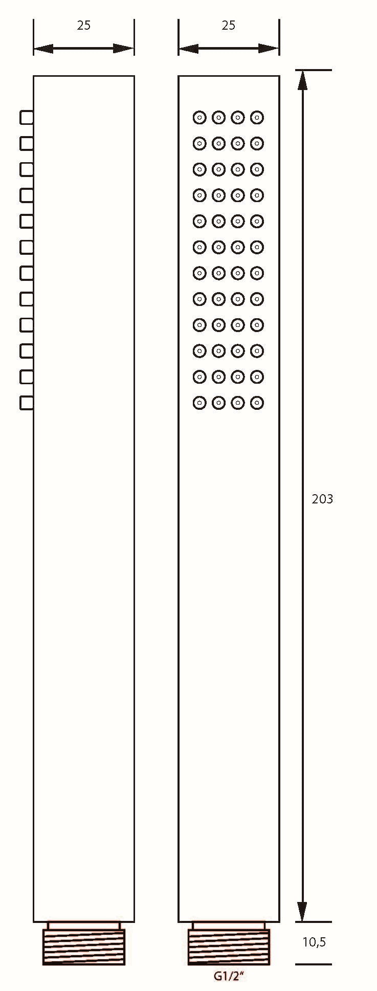 Alva Varia Stabhandbrause 1-fach eckig, mit Antikalk, Messing, Schwarz M. - AQARVASHB1.4S