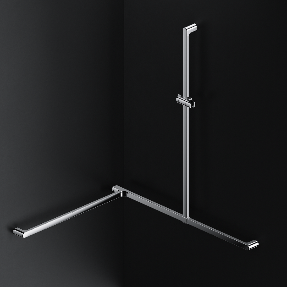 Alva Varia Duschhandlauf Ecke T-Form m. Brh., 119x95x75cm, Aluminium Chrom - AQBFVADHLE1AC