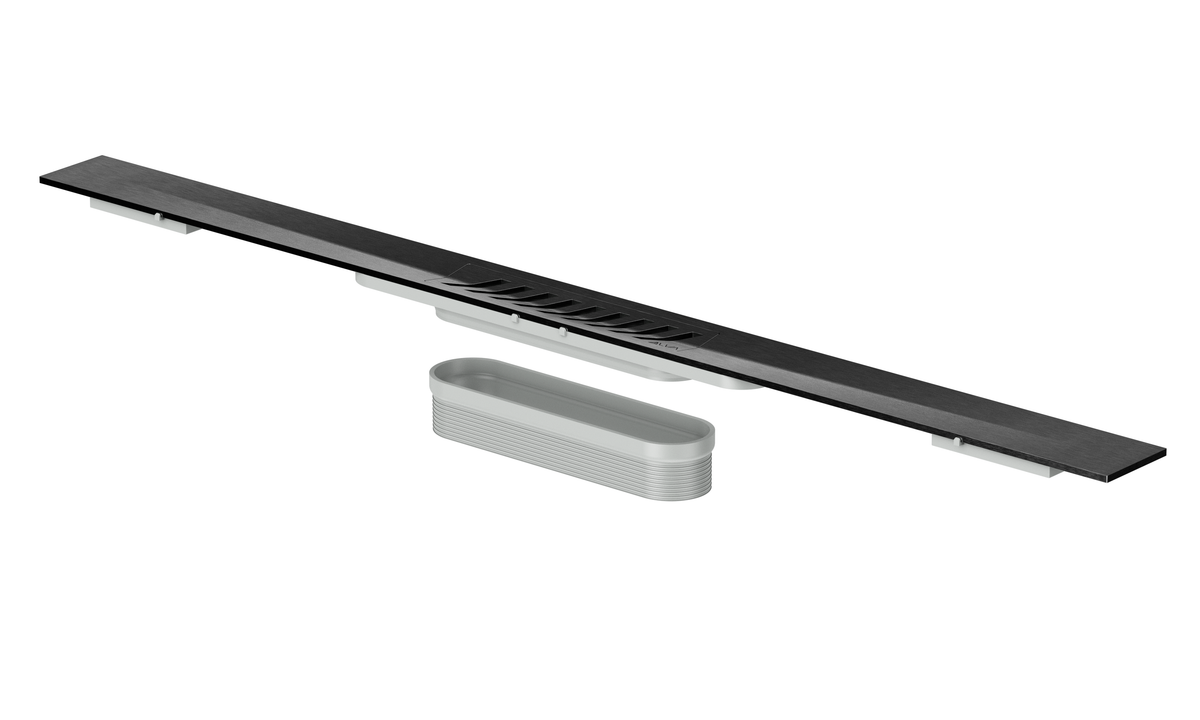 Alva Aura Duschrinnenprofil inkl. Rost, ohne Ablauf, 800x55mm, Schwarz - AQBFAUDRP80S