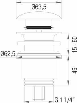 Alva Varia Ablaufvent. 5/4 Clic. mit Stopfen, Höhe bis 60mm,Schwarz - AQARVAAVC6S