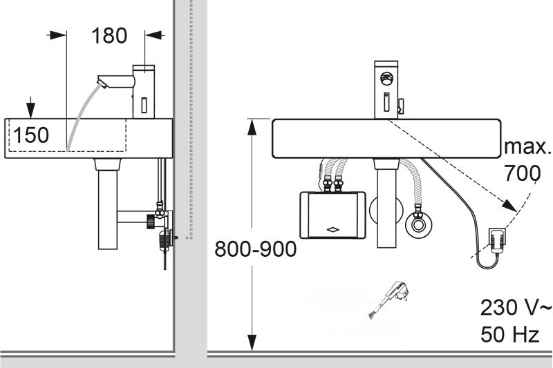 Alva Forta Waschtischarmatur Chrom berührungsl.,m. Mini-Durchlauferh. 3,5kW - AQARFOWTMD3
