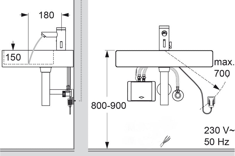 Alva Forta Waschtischarmatur Chrom berührungsl.,m. Mini-Durchlauferh. 6,5kW - AQARFOWTMD6