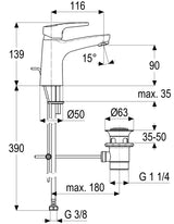Alva Dura 1.0 Waschtischarmatur XL mit Ablaufgarnitur, Chrom - AQARDUWTXL.1