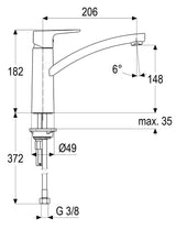 Alva Juna Spültischarmatur H:18,2cm schwenkbarer Rohrauslauf, Chrom - AQARJUSPT14