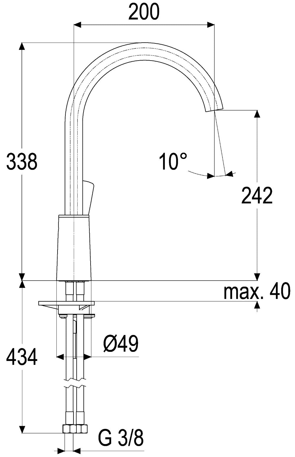 Alva Juna Spültischarmatur H:33,8cm schwenkbarer Rohrauslauf, Chrom - AQARJUSPT19