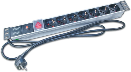 Alva 19 Zoll Steckdosenleiste 7x Schuko mit Schalter und Überspannungsschutz - 19Z-SDL7+SW+ÜSP