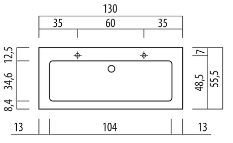 Alva Bela Mineralguss-WT 130cm Weiß, für US4 - AQBMBEWTM4