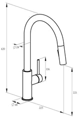 Alva Juna Spültischarm. H: 42cm schwe. Auslauf mit Auszugsbrause, Edelstahl - AQARJUSPT32E