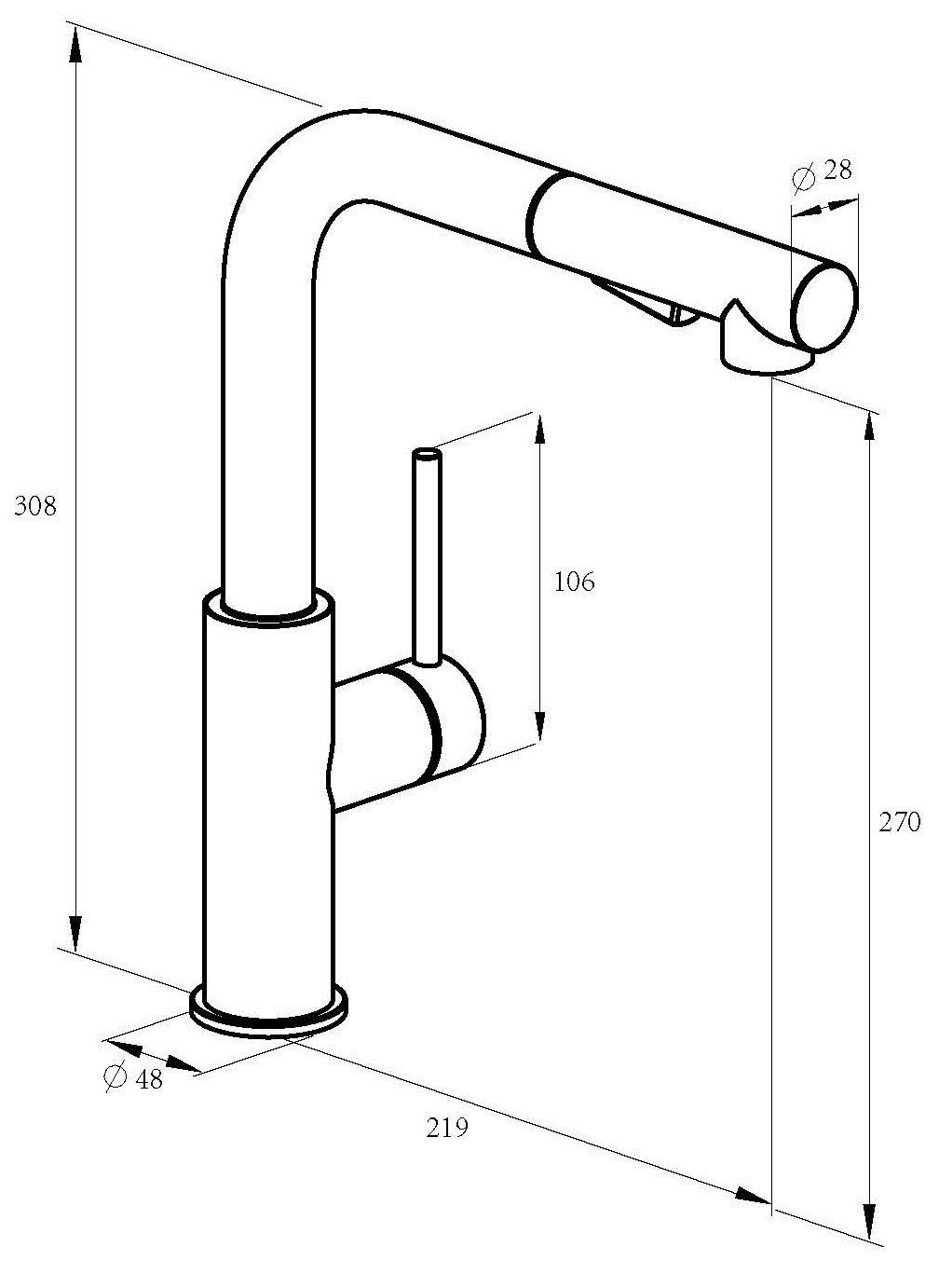 Alva Juna Spültischarm. H:30,8cm schwe. Auslauf mit Auszugsbrause, Edelstahl - AQARJUSPT30E
