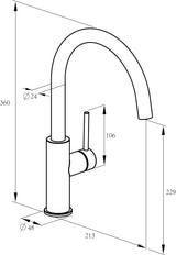 Alva Juna Spültischarmatur H: 36cm schwenkbarer Festauslauf, Edelstahl - AQARJUSPT31E