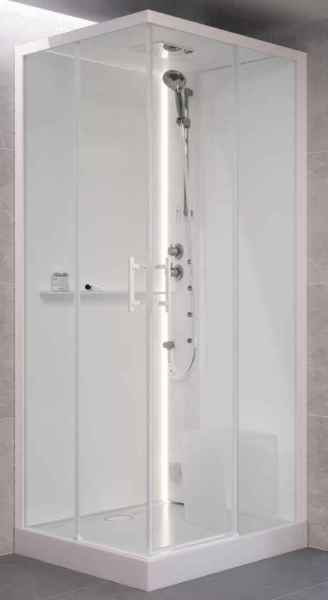 ALVA Spa 1.0 Dampfdusche mit Thermostat, 90x90 cm, Eckeinstieg, ESG Clean, Weiß