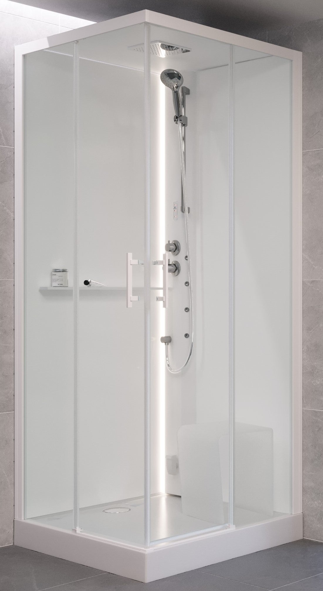 Alva Spa 1.0 Dampfdusche m.Thermostat 100x100cm, Eckeinstieg, ESG Clean, Weiß - AQDDSPE100W