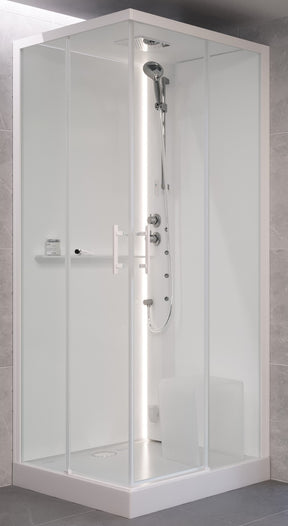 Alva Spa 1.0 Dampfdusche m.Thermostat 100x100cm, Eckeinstieg, ESG Clean, Weiß - AQDDSPE100W