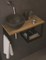 Alva Ora Gästebad mit AB Blaustein Stahlrahmen Schwarz M., Navarro Eiche - AQBMORGB3E