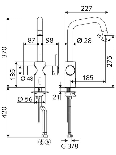 Alva Forta Spültischarmatur Chrom berührungslos + man. Betät.,4x1,5 Bat.AA - AQARFOSPTB2