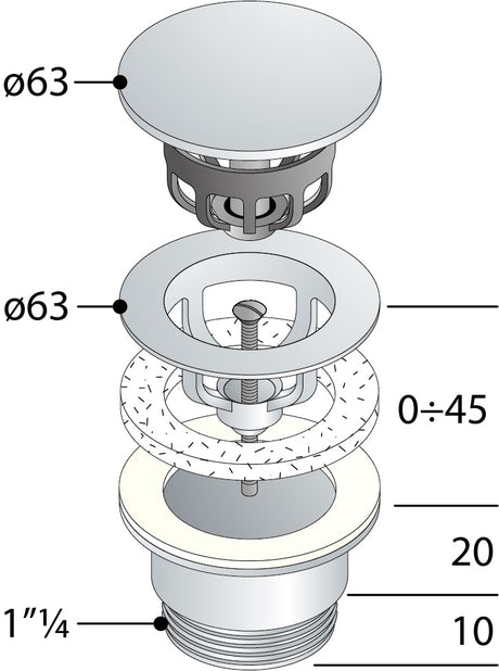 Alva Varia Ablaufventil 5/4" für AQARVARSS1, mit Mittelschraube, Chrom - AQARVARSS1AV