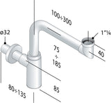 Alva Varia Raumspardesign-S. 5/4" ohne Ventil, Wandrohr 32x100mm, Chrom - AQARVADSR1