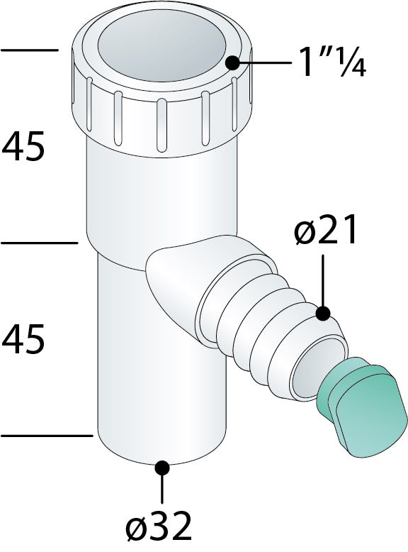 Alva Varia T-Stück 90 für WM-Anschluss d 32mm x 5/4", Weiß - AQARVARSS1E2