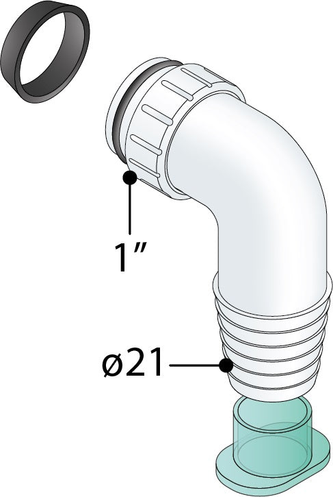Alva Varia Schlauchanschluß-Winkel 1", Weiß - AQARVARSS1E4