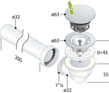 Alva Varia Set Ablaufvent. 5/4" Clic. f. AQARVARSS1,m.Anschluß-Bogen + Rohr,SchwM - AQARVARSS1S1S