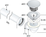 Alva Varia Set Ablaufventil 5/4" für AQARVARSS1,m.Anschluß-Bogen + Rohr,SchwM - AQARVARSS1S2S