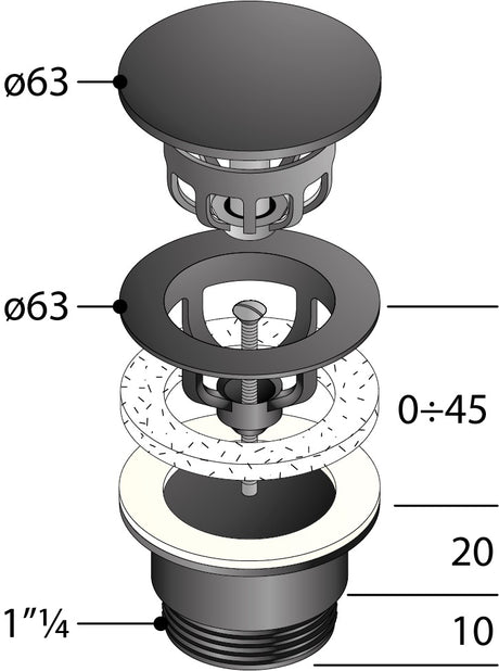 Alva Varia Ablaufventil 5/4" für AQARVARSS1, m. Mittelschr., Schwarz Matt - AQARVARSS1AVS