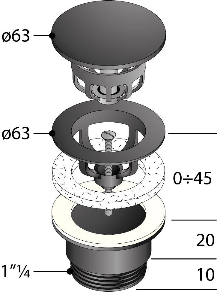 Alva Varia Ablaufventil 5/4" für AQARVARSS1, m. Mittelschr., Schwarz Matt - AQARVARSS1AVS