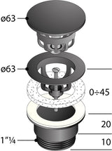 Alva Varia Ablaufventil 5/4" für AQARVARSS1, m. Mittelschr., Schwarz Matt - AQARVARSS1AVS