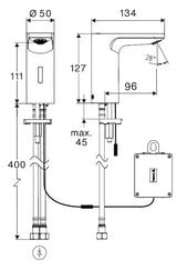 Alva Forta Waschtischarm. Chrom H:12,7cm berührungslos, Mischw., 4x1,5 BatterieAA - AQARFOWTMB7